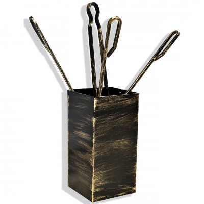 Εργαλεία Τζακιού με Τετράγωνο Κουβά Μ20090 σε Χρώμα Μαύρο Πατίνα Χρυσό 32,5x15,5 cm