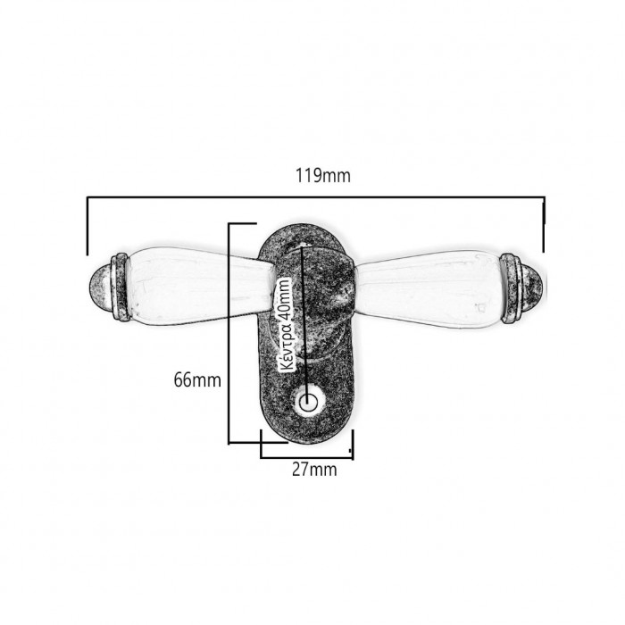 Γρυλόχερο Παραθύρου Αντικέ με Πορσελάνη A-390 (Βάση 66mm x 27mm - Πόμολο 119mm)