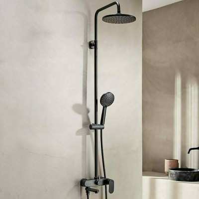 Στήλη ντους 3 εξόδων και Aνοιγοκλειόμενη Eκροή με Μπαταρία και Κολώνα με Ρυθμιζόμενο ύψος 118-156εκ Tema Roma Black Matt 53252N