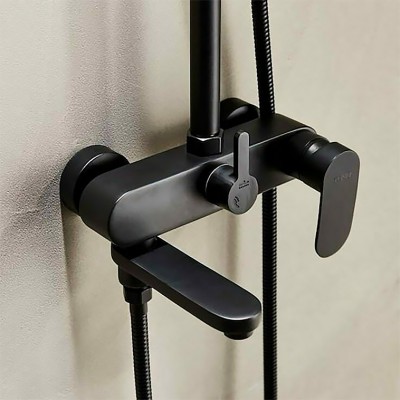 Στήλη ντους 3 εξόδων και Aνοιγοκλειόμενη Eκροή με Μπαταρία και Κολώνα με Ρυθμιζόμενο ύψος 118-156εκ Tema Roma Black Matt 53252N