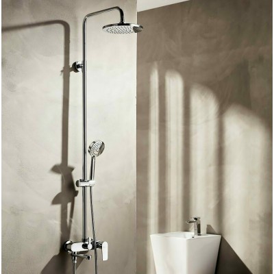 Στήλη ντους 3 εξόδων και Aνοιγοκλειόμενη Eκροή με Μπαταρία και Κολώνα με Ρυθμιζόμενο ύψος 118-156εκ Tema Roma Chrome 53252 