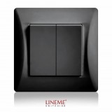 Διακόπτης διπλός μαύρος ματ Lineme H Series απλός 50-00103-2