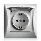 Πρίζα Σούκο Ασφαλείας με Καπάκι Ασημί 16A/250V Χωνευτή Hseries Lineme 50-00114-5