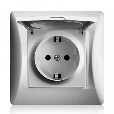 Πρίζα Σούκο Ασφαλείας με Καπάκι Ασημί 16A/250V Χωνευτή Hseries Lineme 50-00114-5