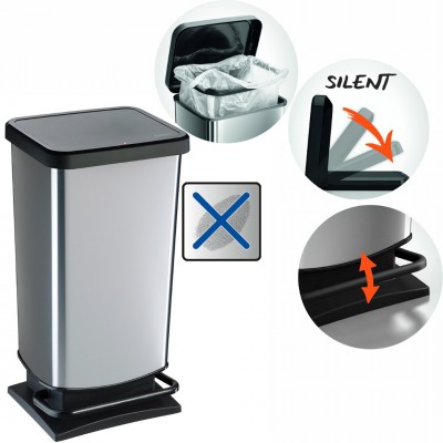 Κάδος Απορριμμάτων Κουζίνας Πλαστικός 40lt 35,3x 29,5 x67,6εκ Paso Ασημί Dimitracas 06902.001