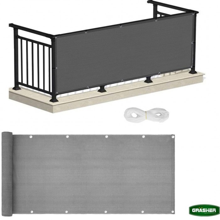 Διαχωριστικό Δίχτυ Μπαλκονιού 160gr/m² Γκρί 1.20x6m GRASHER Με Κρίκους 103833