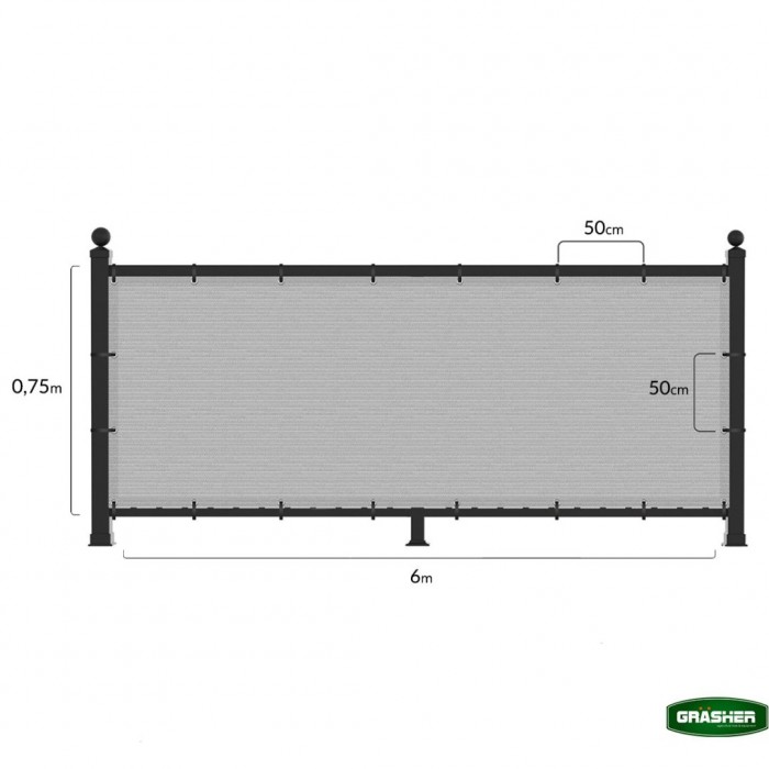 Διαχωριστικό Δίχτυ Μπαλκονιού 160gr/m² Γκρί 0.75x6m GRASHER Με Κρίκους 103829