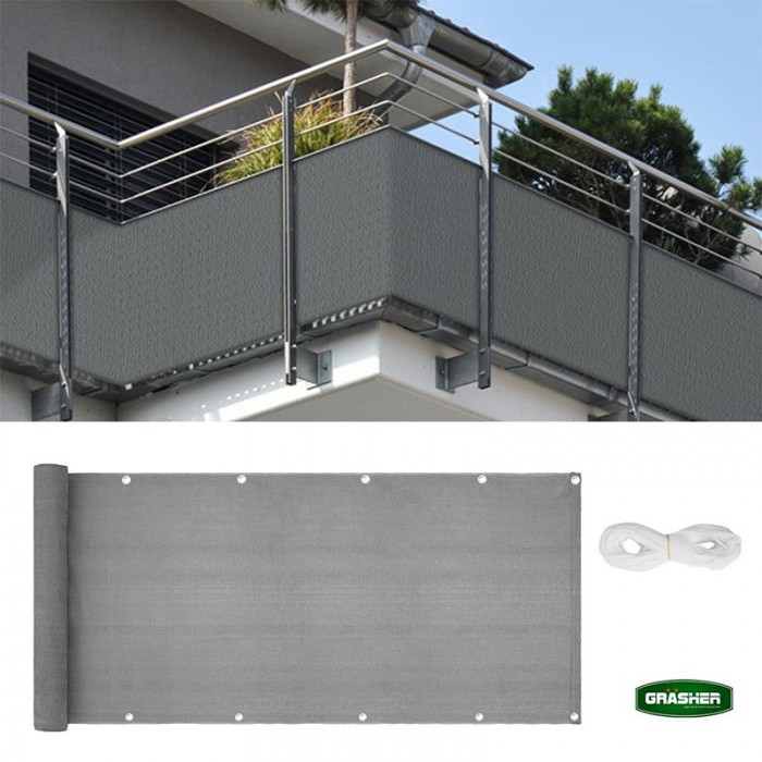 Διαχωριστικό Δίχτυ Μπαλκονιού 160gr/m² Γκρί 1.20x6m GRASHER Με Κρίκους 103833