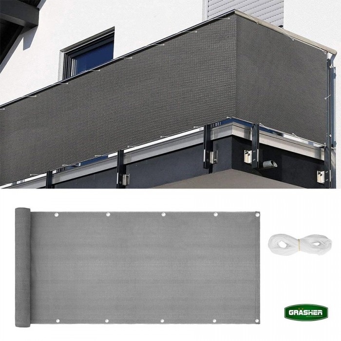 Διαχωριστικό Δίχτυ Μπαλκονιού 160gr/m² Γκρί 1.20x6m GRASHER Με Κρίκους 103833
