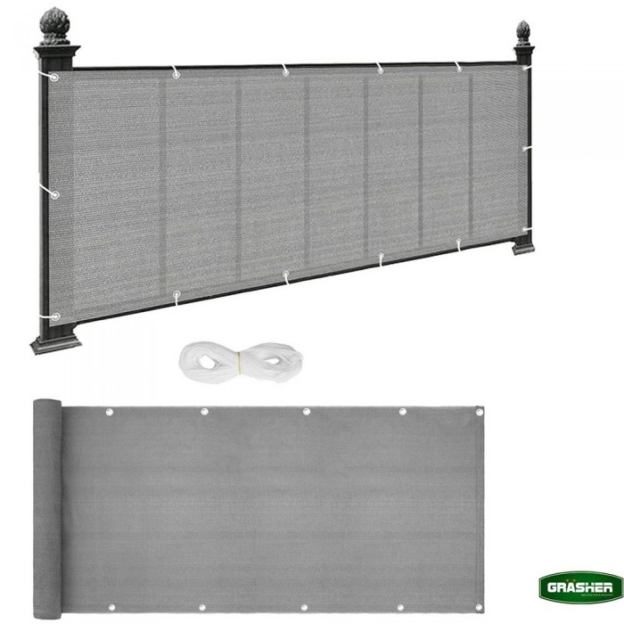 Διαχωριστικό Δίχτυ Μπαλκονιού 160gr/m² Γκρί 1.20x6m GRASHER Με Κρίκους 103833