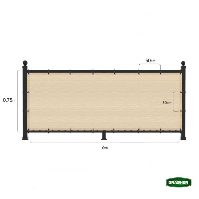 Διαχωριστικό Δίχτυ Μπαλκονιού 160gr/m² Εκρού 0,75x6m GRASHER Με Κρίκους 103830