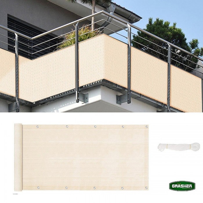 Διαχωριστικό Δίχτυ Μπαλκονιού 160gr/m² Εκρού 0,90x6m GRASHER Με Κρίκους 104004