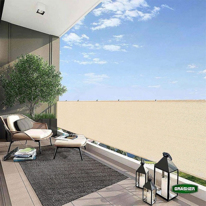 Διαχωριστικό Δίχτυ Μπαλκονιού 160gr/m² Εκρού 0,90x6m GRASHER Με Κρίκους 104004