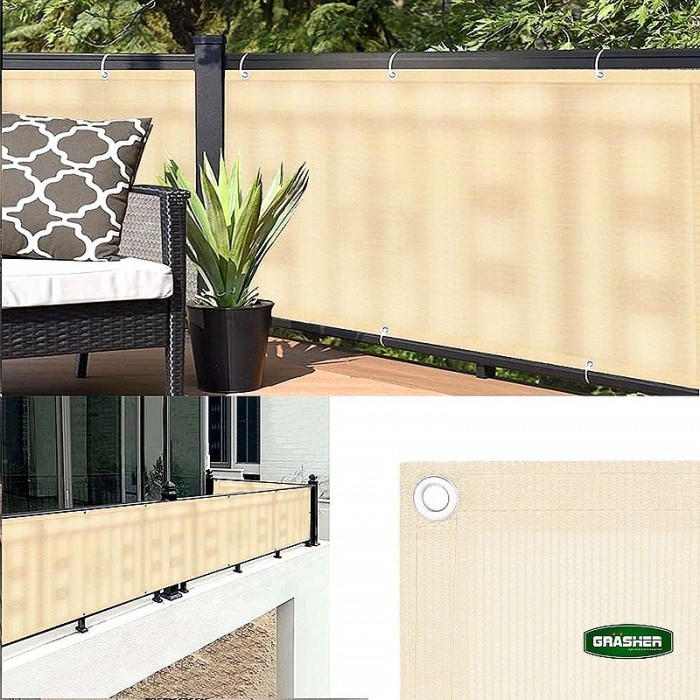 Διαχωριστικό Δίχτυ Μπαλκονιού 160gr/m² Εκρού 0,90x6m GRASHER Με Κρίκους 104004