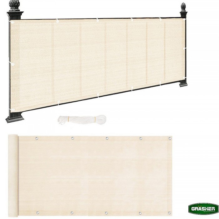 Διαχωριστικό Δίχτυ Μπαλκονιού 160gr/m² Εκρού 0,90x6m GRASHER Με Κρίκους 104004