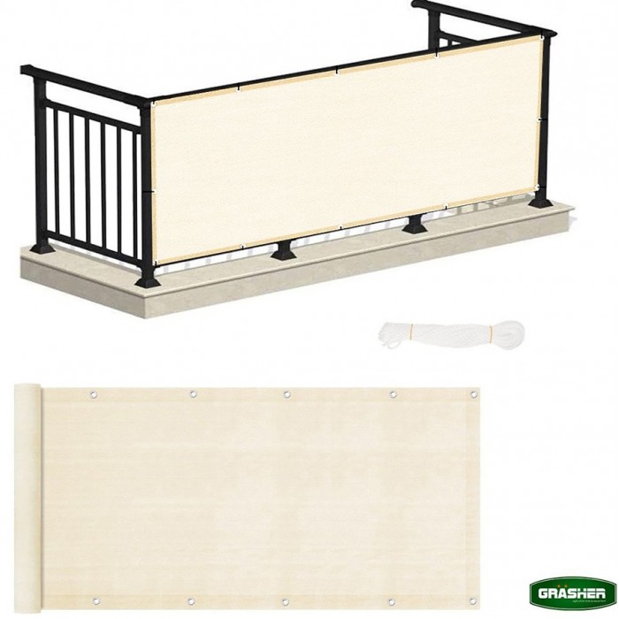 Διαχωριστικό Δίχτυ Μπαλκονιού 160gr/m² Εκρού 0,90x6m GRASHER Με Κρίκους 104004