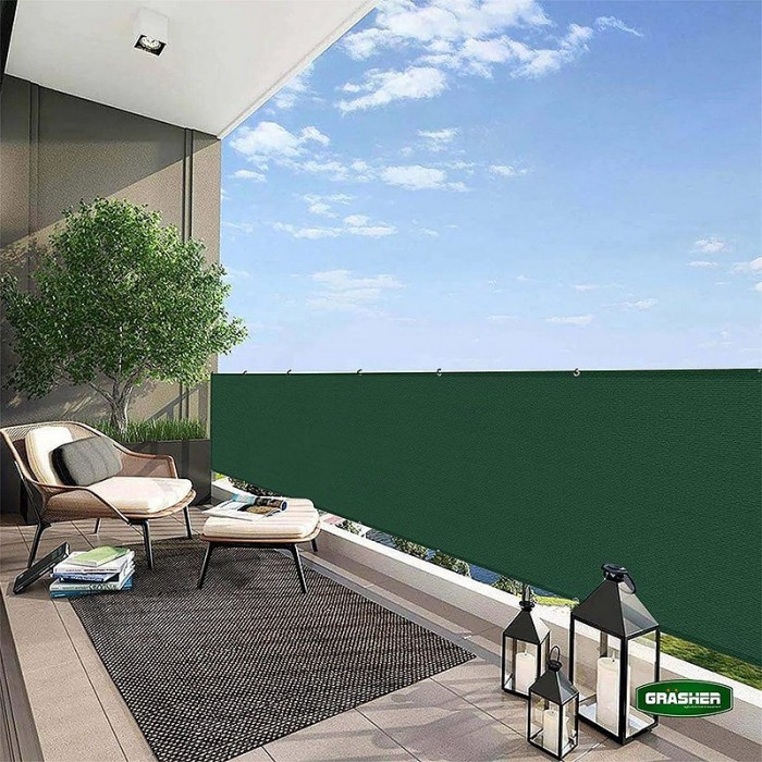 Διαχωριστικό Δίχτυ Μπαλκονιού 160gr/m² Πράσινο 0,75x6m GRASHER Με Κρίκους 103831