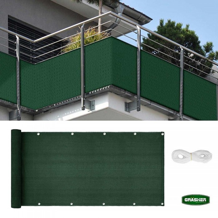 Διαχωριστικό Δίχτυ Μπαλκονιού 160gr/m² Πράσινο 0,75x6m GRASHER Με Κρίκους 103831