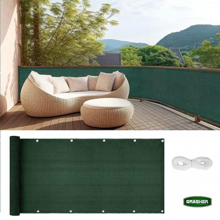 Διαχωριστικό Δίχτυ Μπαλκονιού 160gr/m² Πράσινο 0,75x6m GRASHER Με Κρίκους 103831