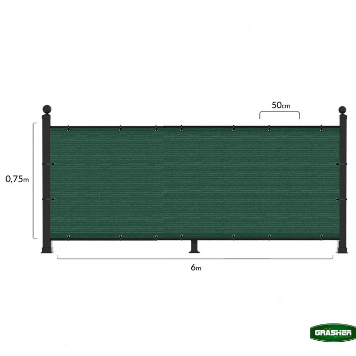 Διαχωριστικό Δίχτυ Μπαλκονιού 160gr/m² Πράσινο 0,75x6m GRASHER Με Κρίκους 103831