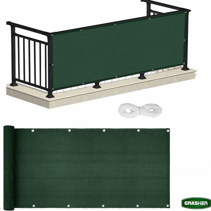 Διαχωριστικό Δίχτυ Μπαλκονιού 160gr/m² Πράσινο 0,75x6m GRASHER Με Κρίκους 103831