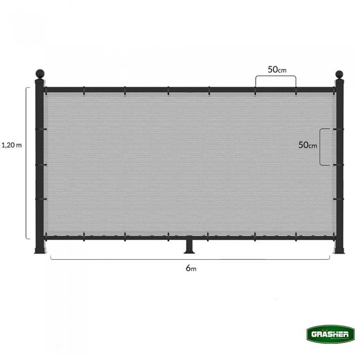 Διαχωριστικό Δίχτυ Μπαλκονιού 160gr/m² Γκρί 1.20x6m GRASHER Με Κρίκους 103833