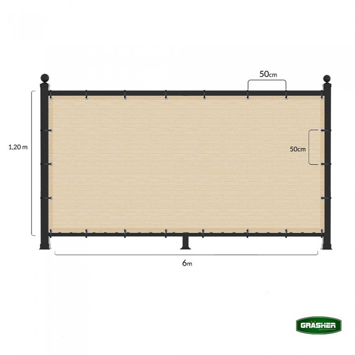 Διαχωριστικό Δίχτυ Μπαλκονιού 160gr/m² Εκρού 0,90x6m GRASHER Με Κρίκους 104004