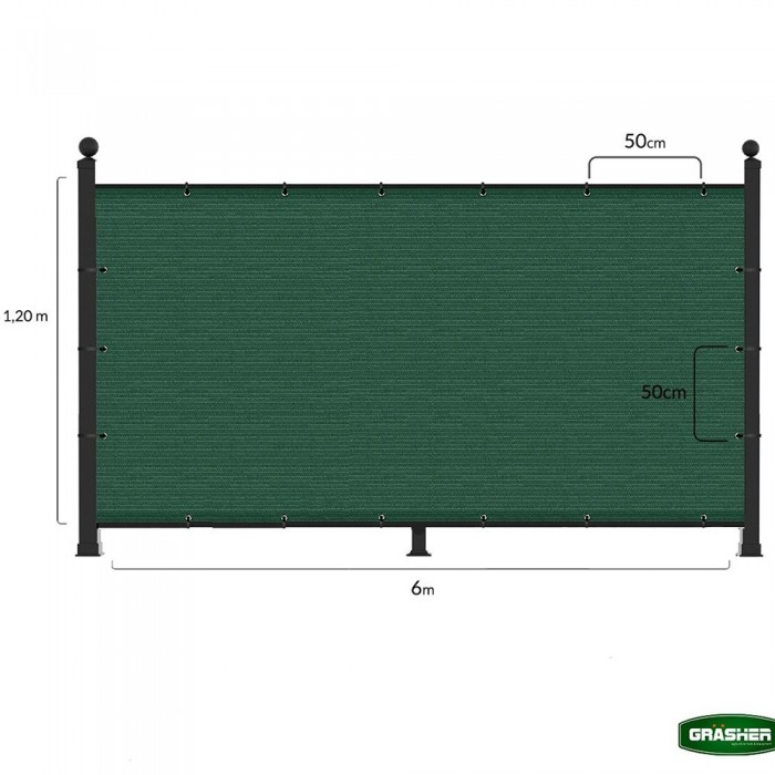 Διαχωριστικό Δίχτυ Μπαλκονιού 160gr/m² Πράσινο 0.90x6m GRASHER Με Κρίκους 104003