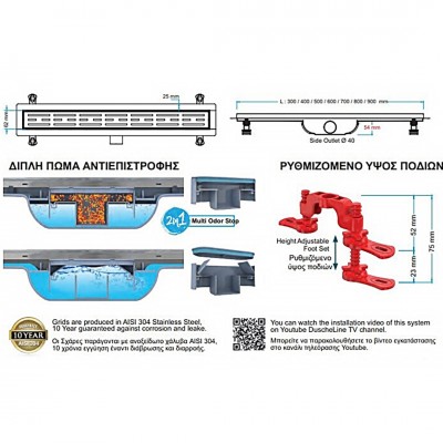 Κανάλι Ντουζιέρας με Aναστρεφόμενη Σχάρα SS 304 ΙΝΟΧ Μαύρο Ματ Με Πλαστικό Πλαίσιο 60 x 6.2 x 5.4 cm Oscar Vision DU-166360 DuscheLine