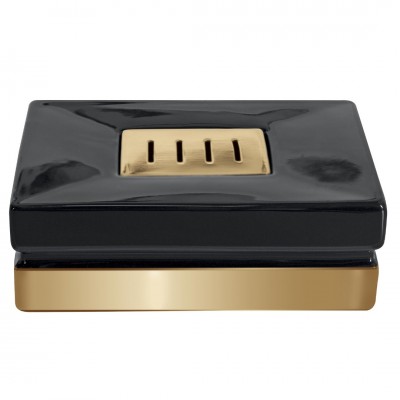 Σαπουνοθήκη Roma από Μαύρη Πορσελάνη και Χρυσή Βάση 17982  8 × 4,5 cm