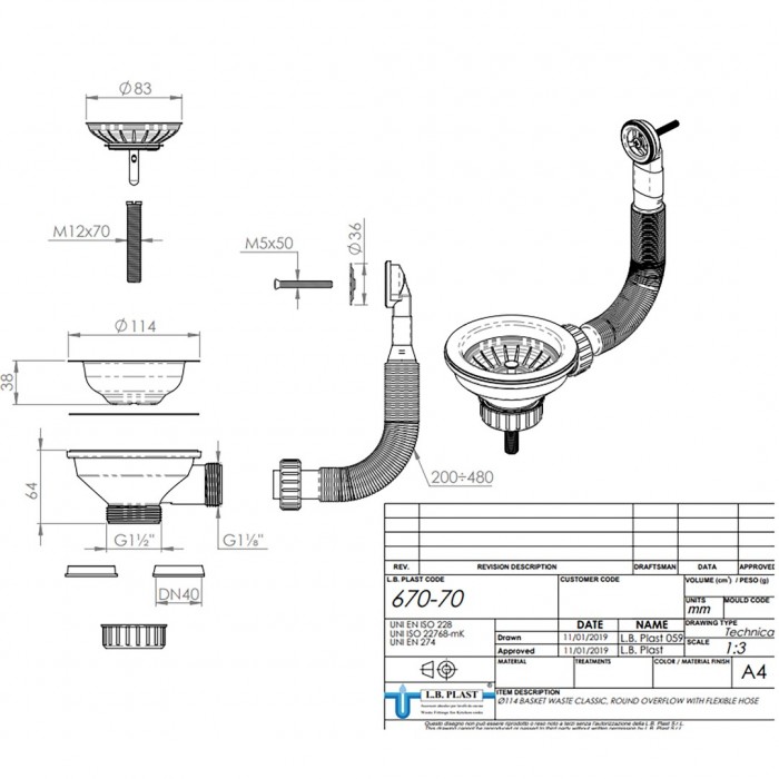 Βαλβίδα Νεροχύτη με Υπερχείλιση 3 1/2'', Bronze 351-670-220