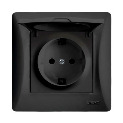 Πρίζα Ρεύματος Ασφαλείας με Καπάκι Μαύρη Μονή Χωνευτή 16A 250V Hseries Lineme 50-00114-2