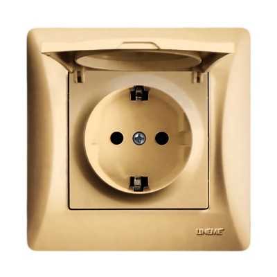 Πρίζα Ρεύματος Ασφαλείας με Καπάκι Χρυσό Ματ Μονή Χωνευτή Hseries 16A 250V Lineme 50-00114-9