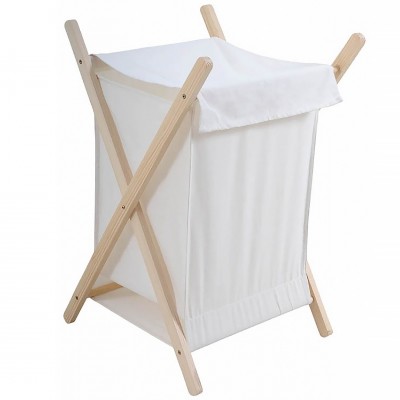 Καλάθι απλύτων υφασμάτινο-ξύλινο λευκό-natural 55Lt  42x47x66cm Ankor 829873