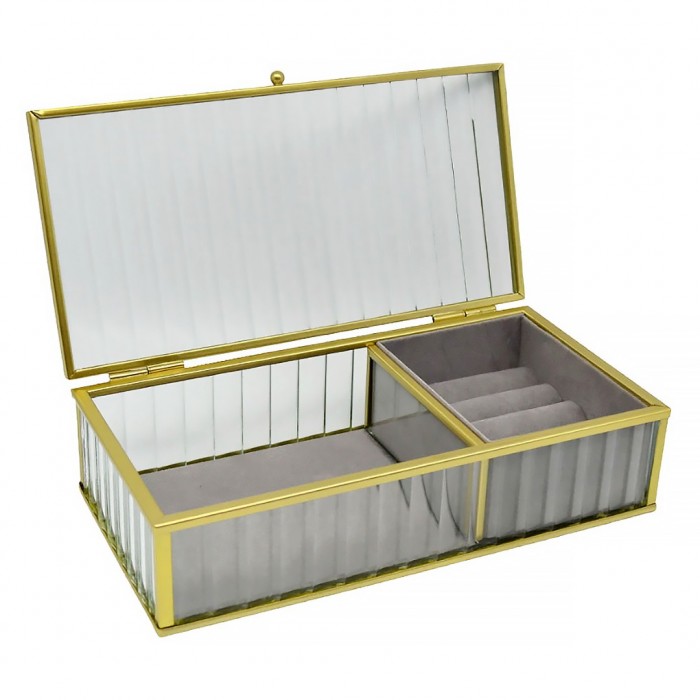 Κουτί Αποθήκευσης Κοσμημάτων Γυάλινο με Χρυσό Πλαίσιο 20x10x5εκ. ANKOR 835331