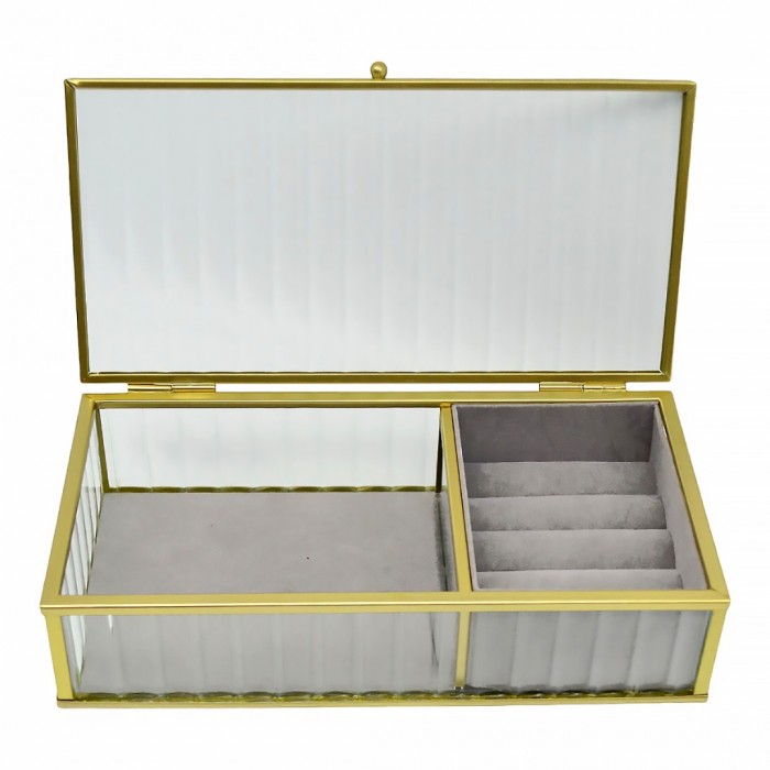 Κουτί Αποθήκευσης Κοσμημάτων Γυάλινο με Χρυσό Πλαίσιο 20x10x5εκ. ANKOR 835331