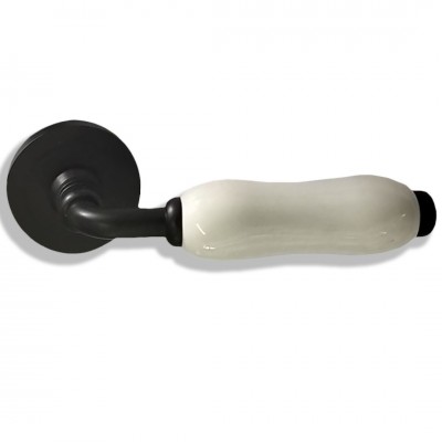 Πόμολο πόρτας Πορσελάνης - Χειρολαβή με Ροζέτα σε Χρώμα Μαύρο ΑΝ60 Deco 50x125mm