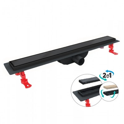 Κανάλι Ντουζιέρας με Aναστρεφόμενη Σχάρα SS 304 ΙΝΟΧ Μαύρο Ματ 40 cm  Με Πλαστικό Πλαίσιο 42 × 7 × 6 cm Oscar Vision DU-166340 DuscheLine