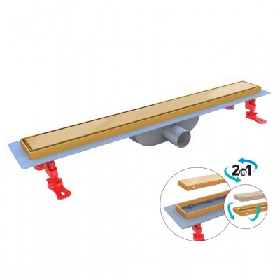 Κανάλι Ντουζιέρας με Aναστρεφόμενη Σχάρα SS 304 INOX Χρυσό Με Πλαστικό Πλαίσιο 60 × 6,20 × 5,40 cm Oscar Vision DU-166760 DuscheLine