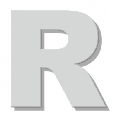 Γράμμα Κατοικιών Αυτοκόλλητο ''R'' 80 x 64 mm., Λευκό Ματ απο Πλαστικό Darvin 