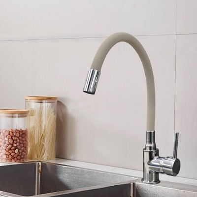 Μπαταρία Αναμεικτική Νεροχύτη Πάγκου Ψηλή Flex Χρωμέ με Μπέζ Εύκαμπτο Ρουξούνι Tris 0221370201