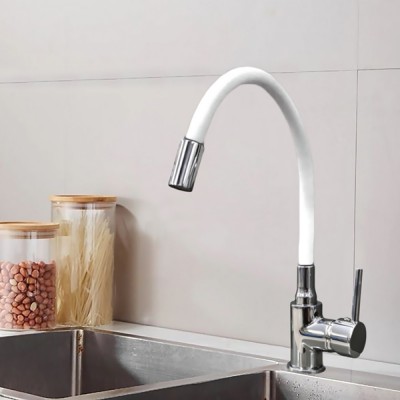 Μπαταρία Αναμεικτική Νεροχύτη Πάγκου Ψηλή Flex Χρωμέ με Λευκό Εύκαμπτο Ρουξούνι Tris 2137