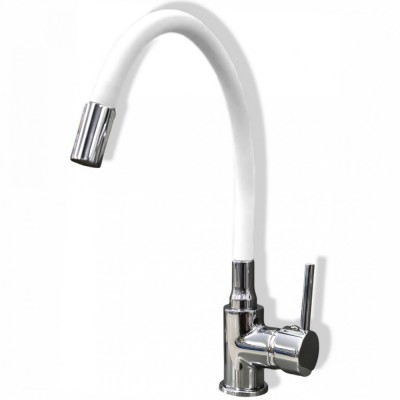 Μπαταρία Αναμεικτική Νεροχύτη Πάγκου Ψηλή Flex Χρωμέ με Λευκό Εύκαμπτο Ρουξούνι Tris 2137