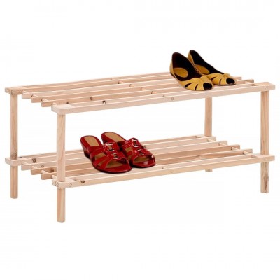 Ξύλινη Παπουτσοθήκη με 2 Ράφια από Μασίφ Ξύλο Ελάτης 74x26x30 cm 32743 