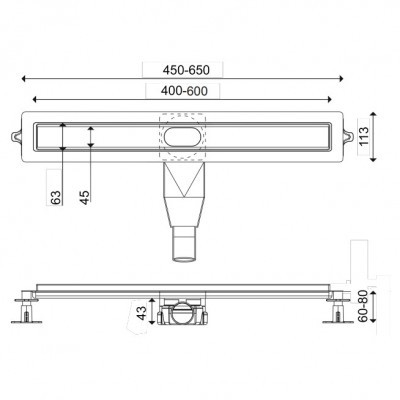 Κανάλι Nτουζιέρας Flat Linear 40cm Wirquin Inox PVD FL400