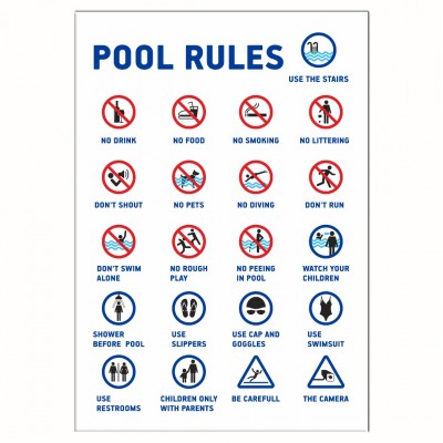 Σήμανση Αυτοκόλλητη Ορθογώνια "Pool Rules 2" 50x70 εκ., Λευκό - Μαύρο - Μπλέ - Κόκκινο απο PVC 3mm Νο614919