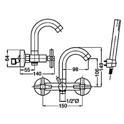 Μπαταρία Mπάνιου με Σετ Ντους και Μισόστροφο Μηχανισμό Rodos Interflex Χρωμέ 072992