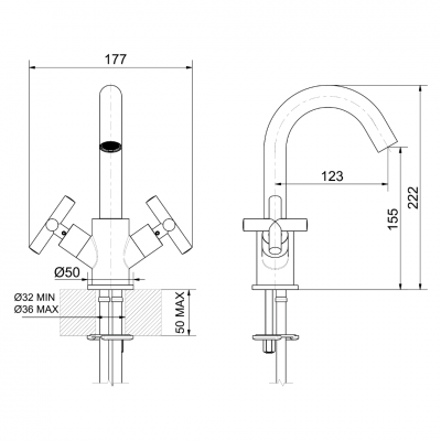 Μπαταρία Νιπτήρα με Μισόστροφο Μηχανισμό Χωρίς Βαλβίδα Rodos Χρώμιο Interflex 072993