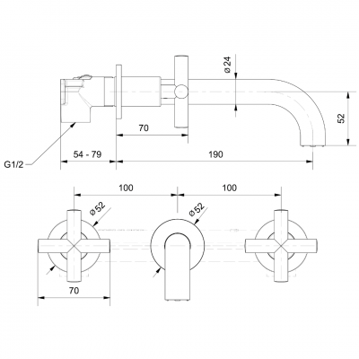 Μπαταρία Νιπτήρα Μίξεως Εντοιχισμού με Μισόστροφο Μηχανισμό Rodos Interflex Χρωμέ 072994