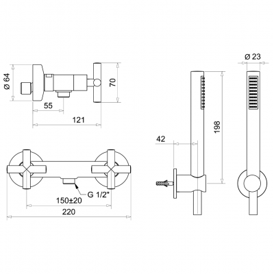 Μπαταρία Ντουζιέρας με Σετ Ντούζ Χρωμέ Rodos Interflex 072997